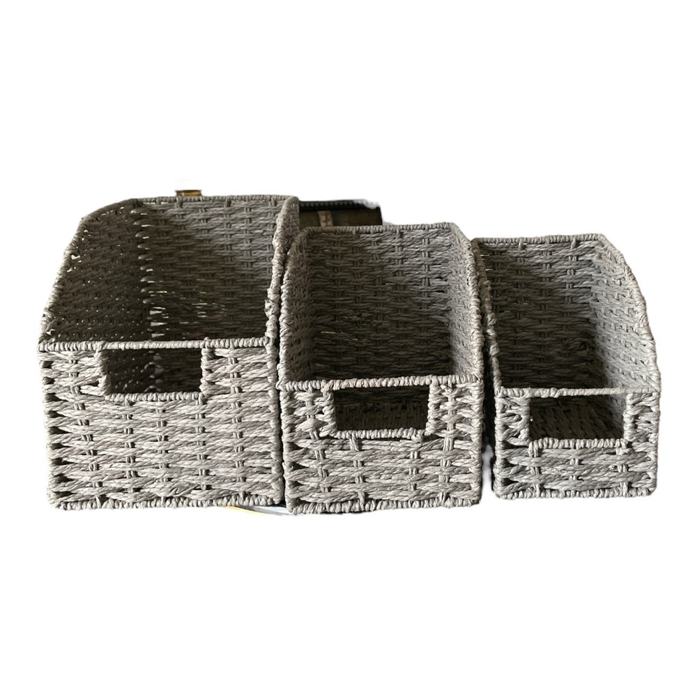 Set of 3 Grey Wicker Storage Baskets